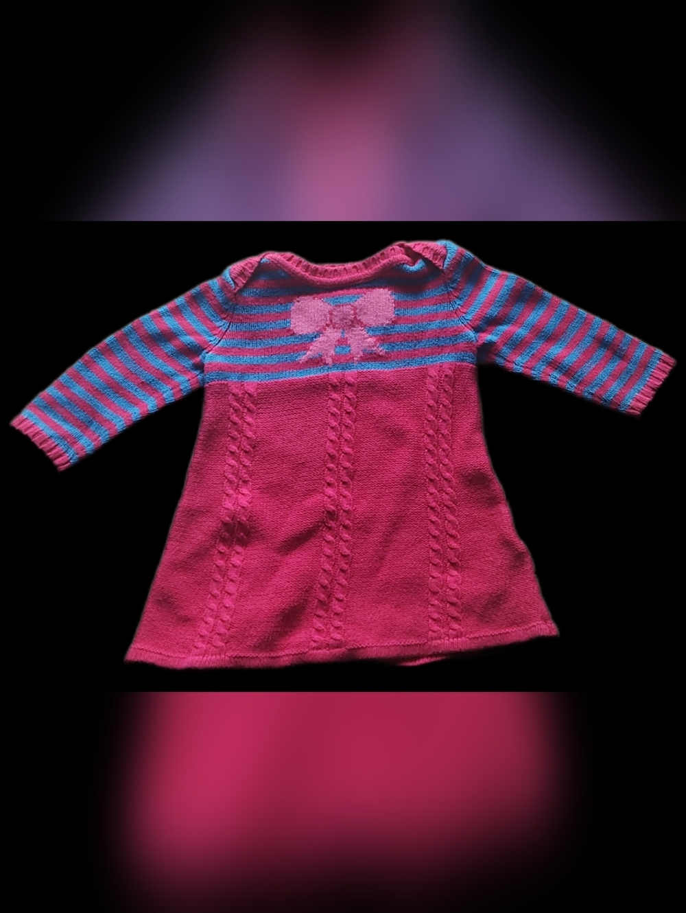 #KI32 Place Pink and Blue Striped Knit Sweater with Bow Motif